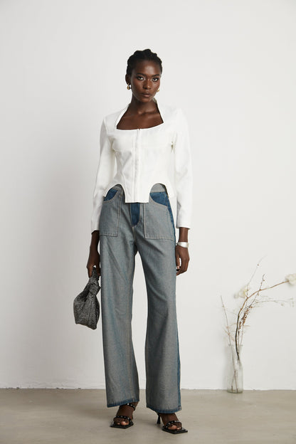 Yvette white long-sleeved corset top