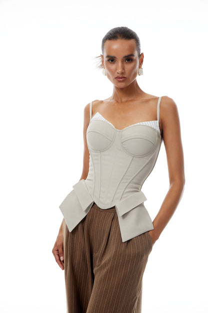Virág Grey Stripe Panel Corset Top