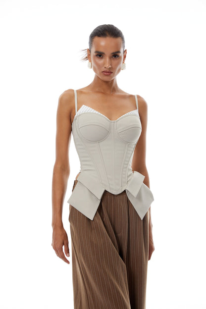 Virág Grey Stripe Panel Corset Top