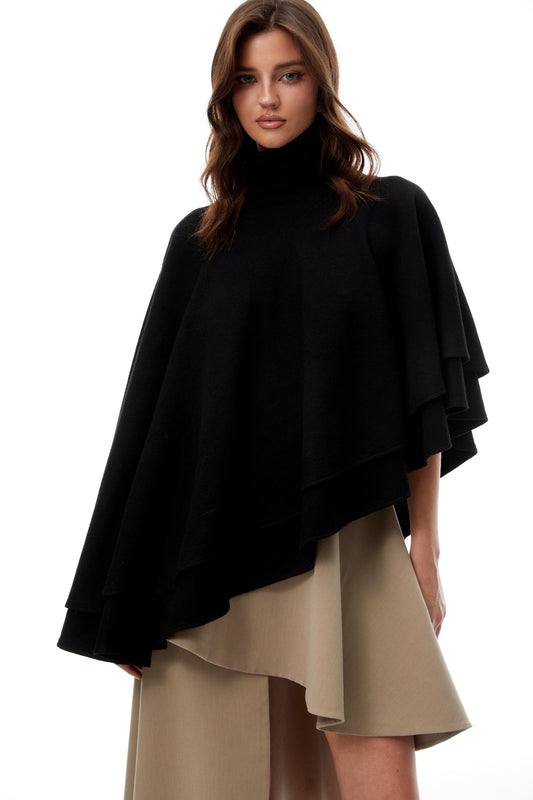 Filomena Black Layered Asymmetrical Knit Cape Top