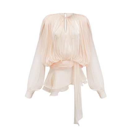 Isabel  Neutral Ruffled Mini Dress