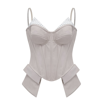 Virág Grey Stripe Panel Corset Top