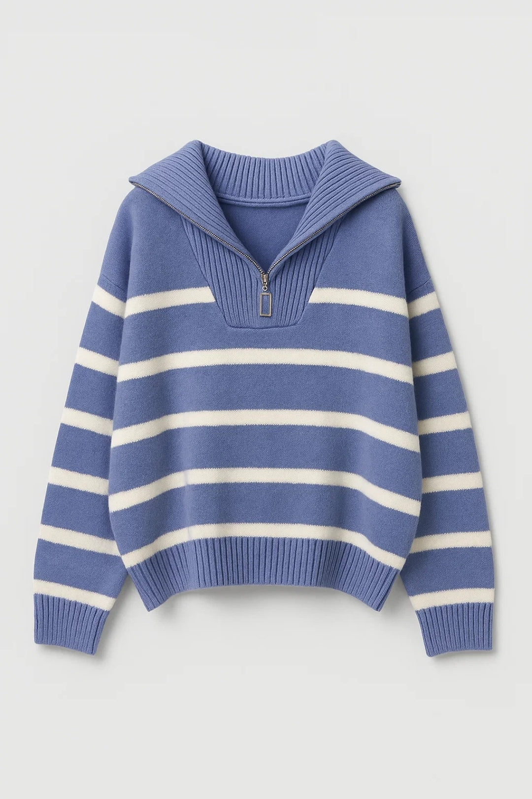 Harriet Zip-Collar Striped Knit Sweater