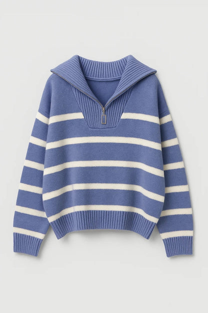 Harriet Zip-Collar Striped Knit Sweater