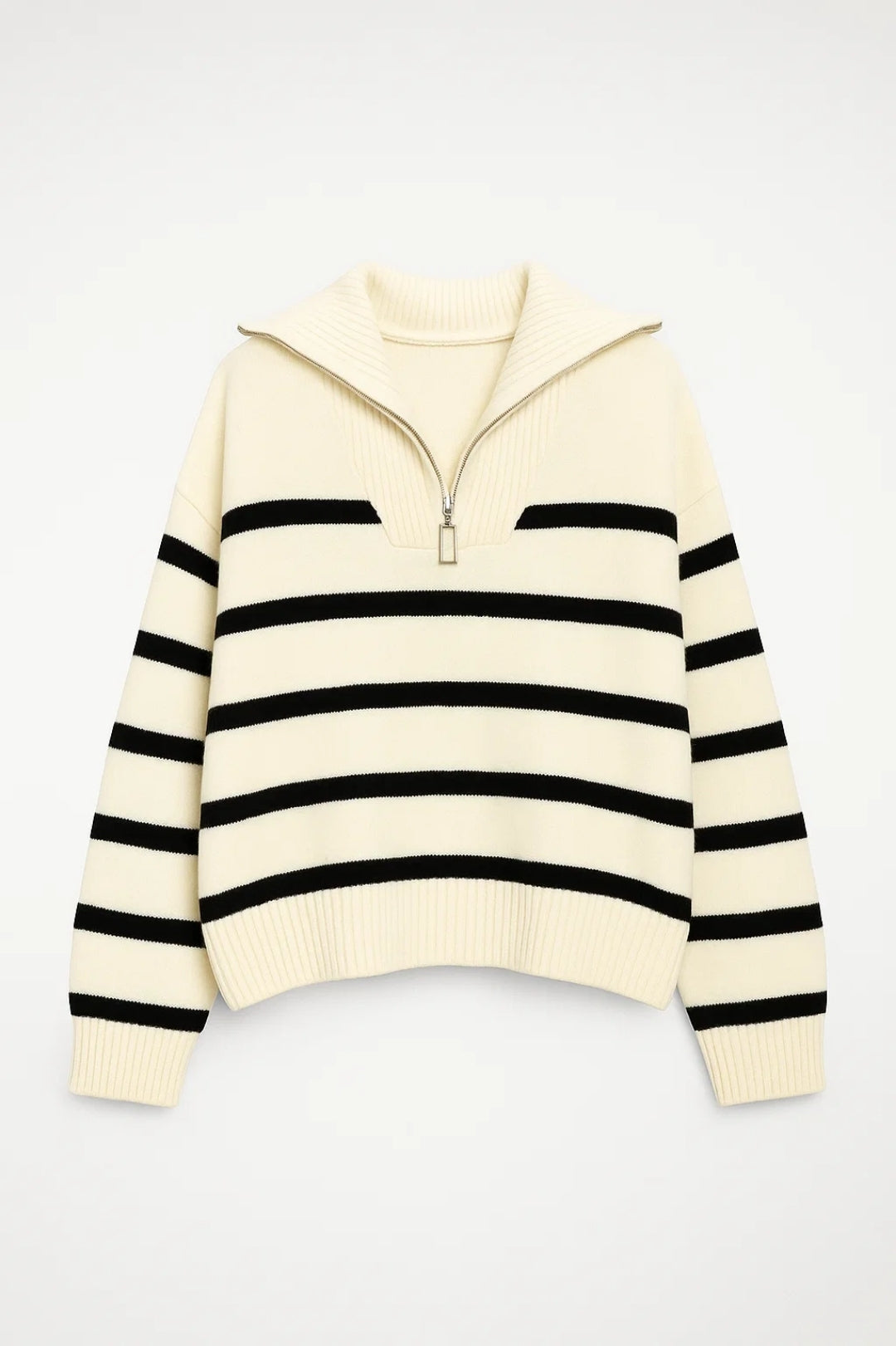 Harriet Zip-Collar Striped Knit Sweater