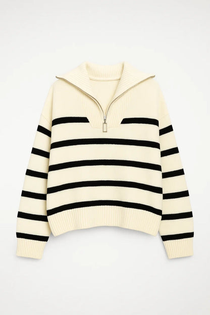 Harriet Zip-Collar Striped Knit Sweater