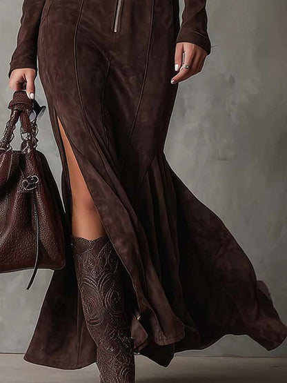 Roxana Vintage Zipper Belted Maxi Dress