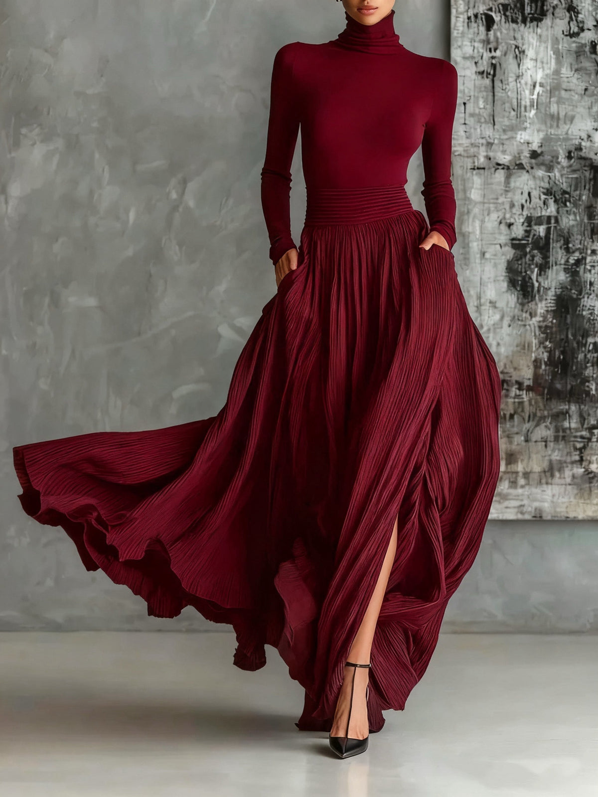 Caroline - Set Turtleneck with Pleated Skirt