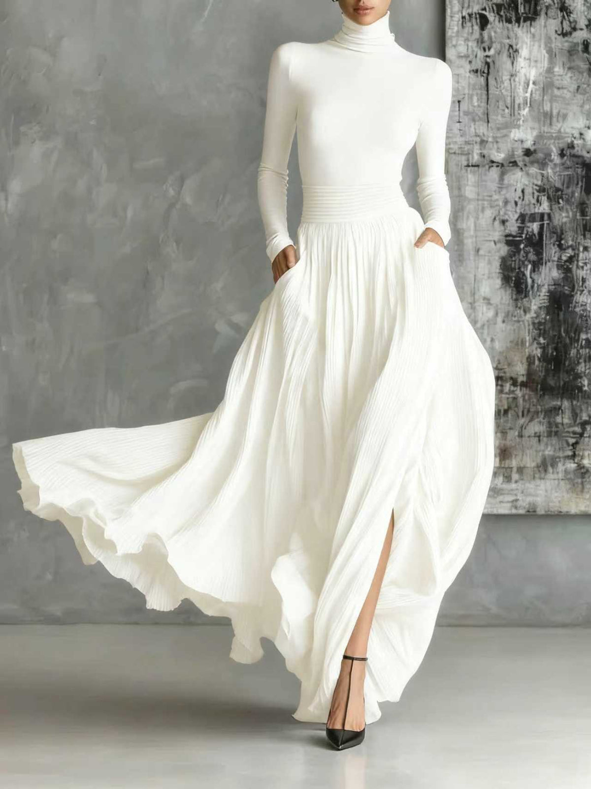 Caroline - Set Turtleneck with Pleated Skirt