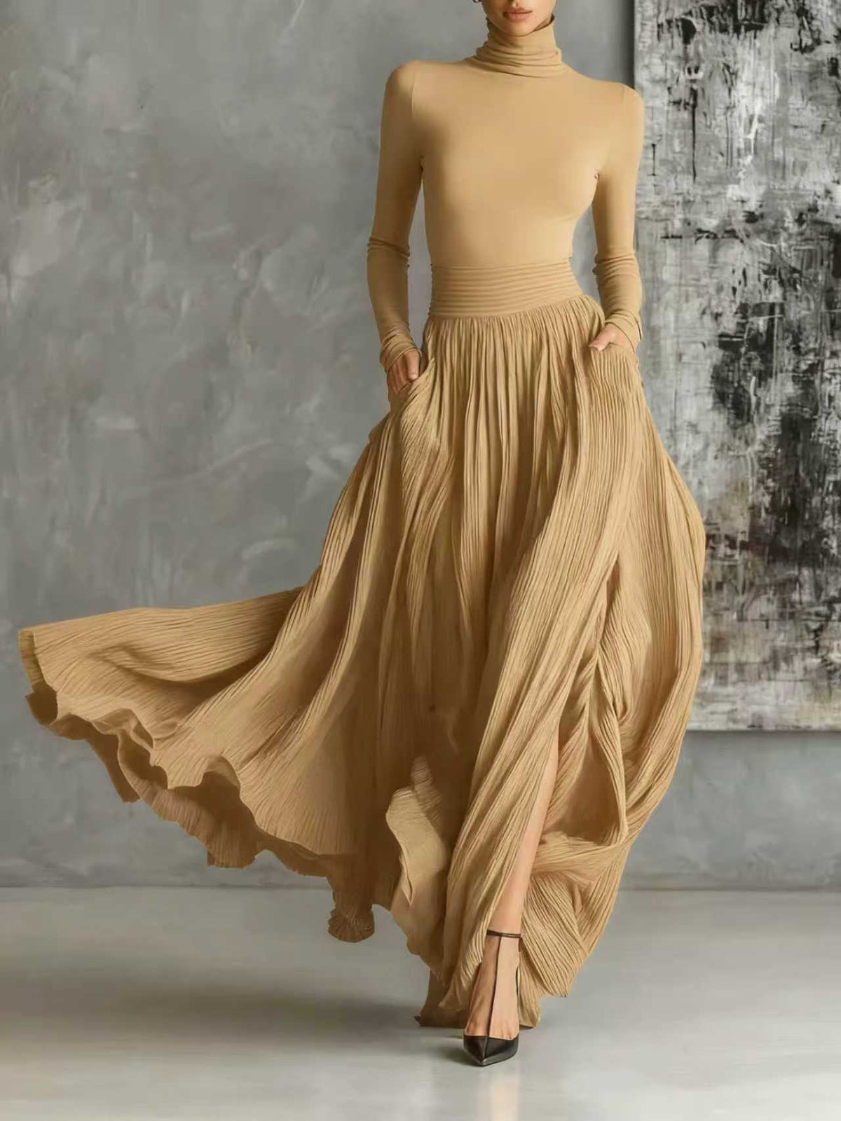 Caroline - Set Turtleneck with Pleated Skirt